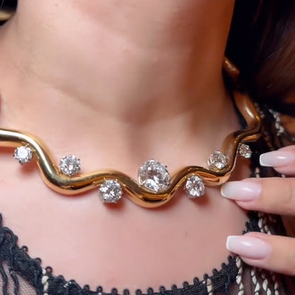 19Ct Oval&Round Sapphire Wave Necklace-JEWELBUYS