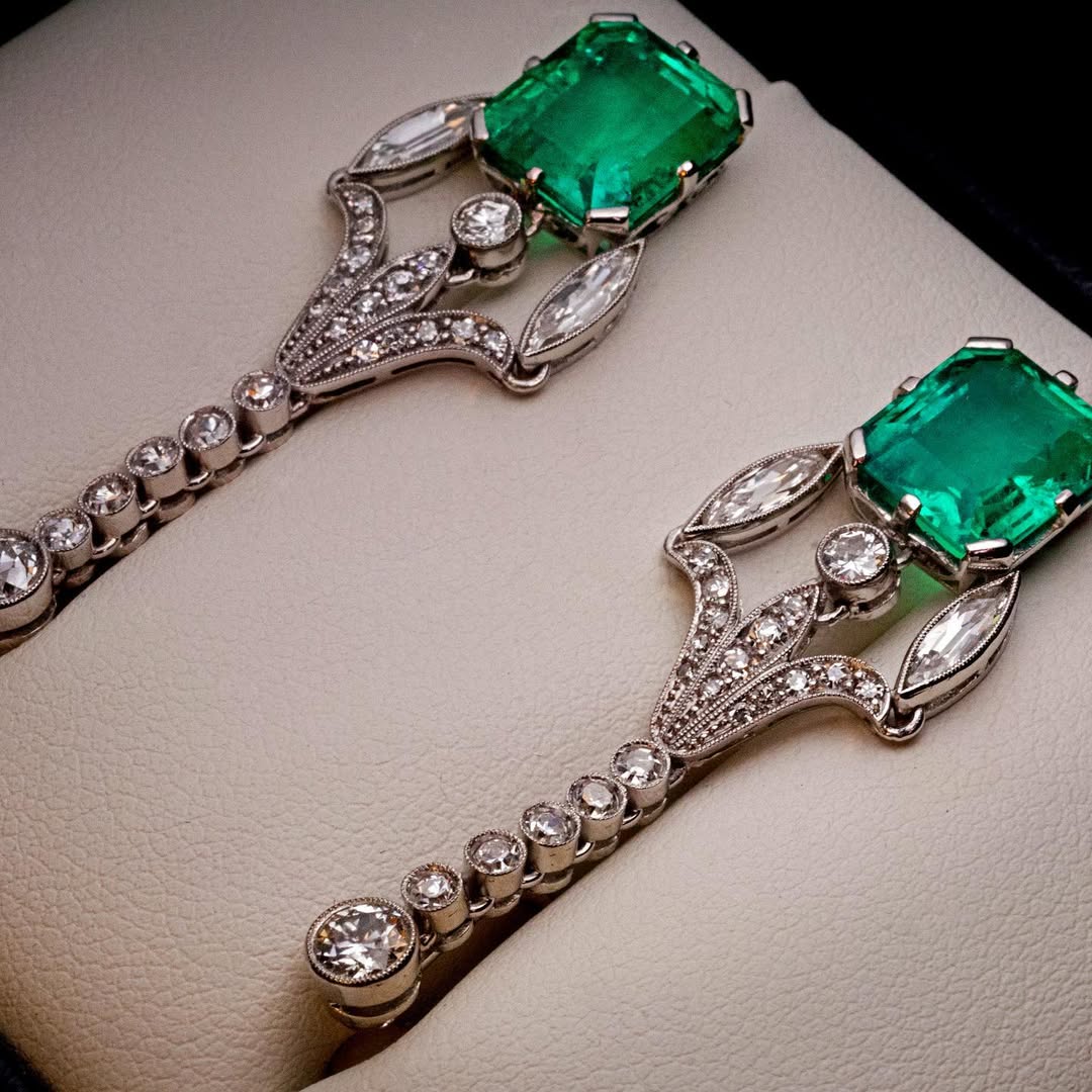 6.16Ctw Emerald-cut Green and White Sapphire Chandelier Earrings-JEWELBUYS