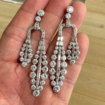 6.0Ctw Round Cut Sapphire Art Deco Tassel Earrings-JEWELBUYS