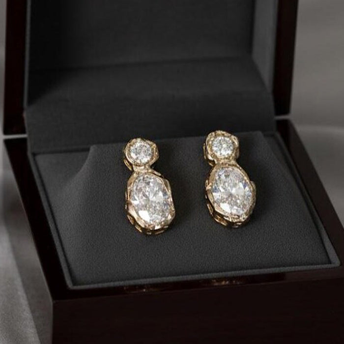 3.0Ctw round and oval-cut white sapphire double earrings-JEWELBUYS