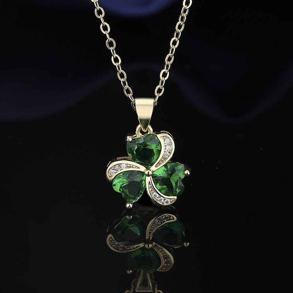 3.6ctw Clover Emerald Heart Cut Pendant Necklace - JEWELBUYS