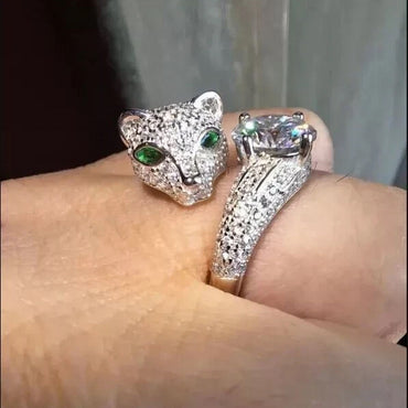 4.21Ctw White Sapphire Panther Fashion Ring Open Ring-JEWELBUYS