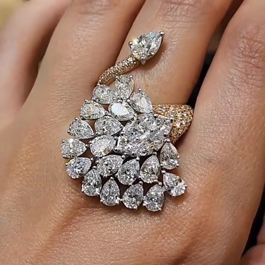 5.6Ctw Pear and Marquise Cut Cluster Set White Sapphire Ring-JEWELBUYS