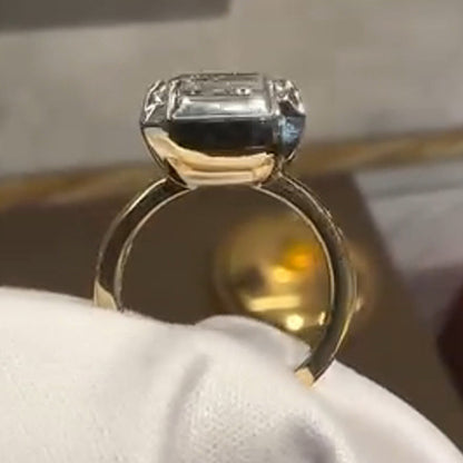 3ct Delicate Ascher Cut Solitaire Sapphire Bezel Engagement Ring-JEWELBUYS