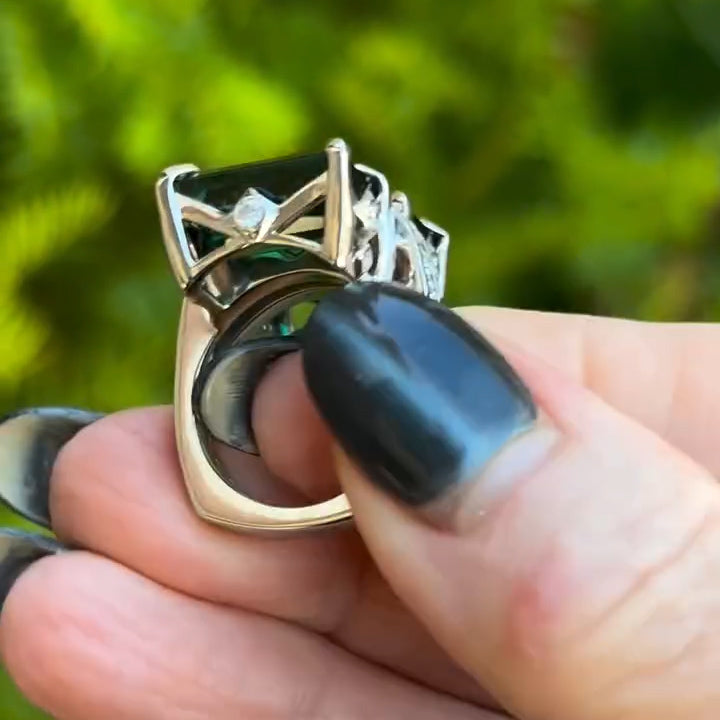 5ctw Emerald Cut Green Tourmaline Double Stone Interesting Ring-JEWELBUYS