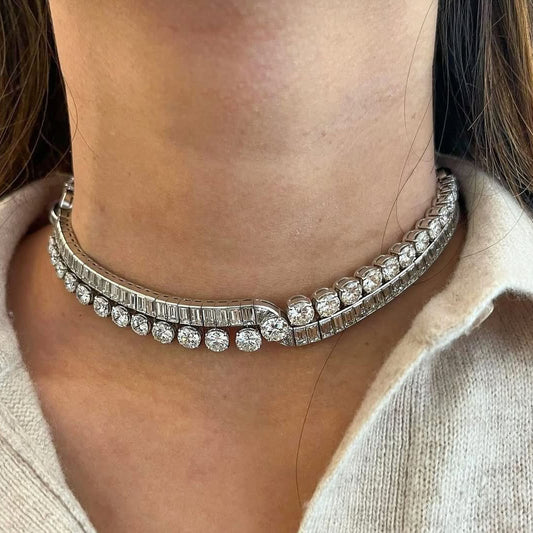 Round and rectangular cut double-chain sapphire necklaces and bracelets-JEWELBUYS