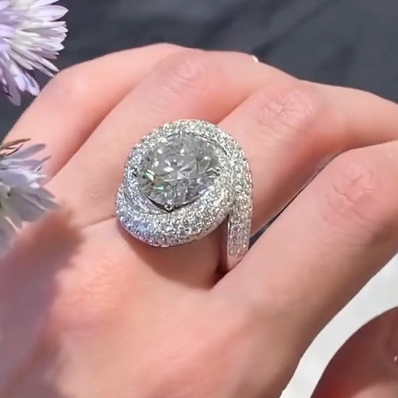 8.0ctw Round Cut White Sapphire Surround Engagement Ring-JEWELBUYS