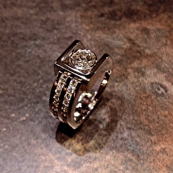 1.5Ctw Double-row Sapphire Art Design Engagement Ring-JEWELBUYS