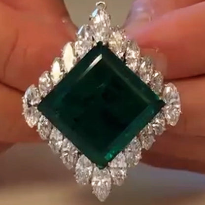 24.3Ctw Square Emerald and Sapphire Brooch-JEWELBUYS