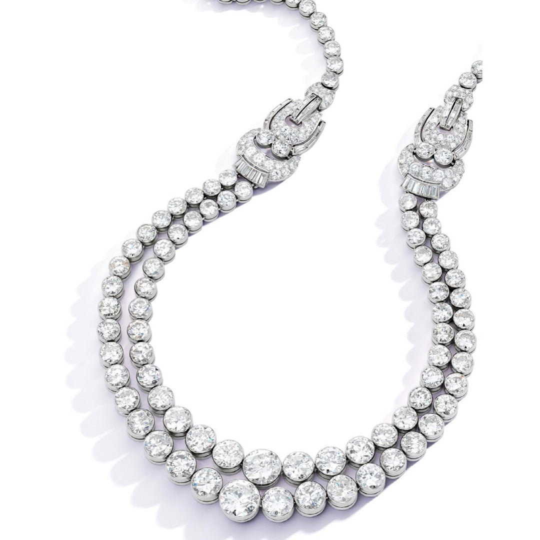 90Ctw Exquisite Double-Chain Round Sapphire Necklace-JEWELBUYS