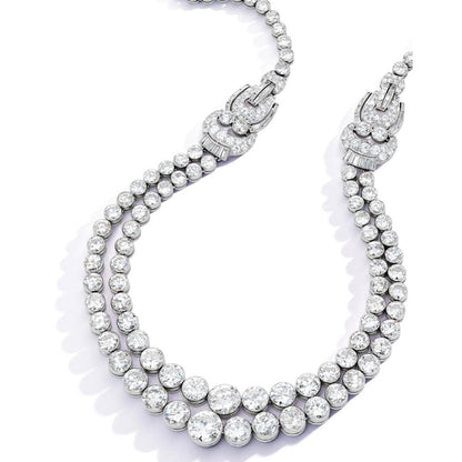 90Ctw Exquisite Double-Chain Round Sapphire Necklace-JEWELBUYS