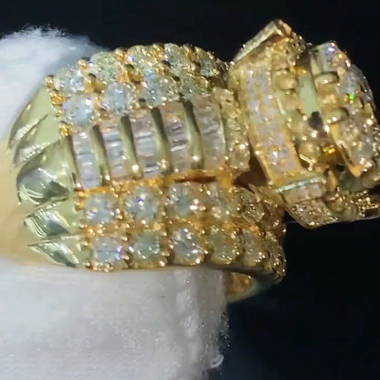 4.2Ctw Round and baguette cut sapphire luxury engagement ring-JEWELBUYS