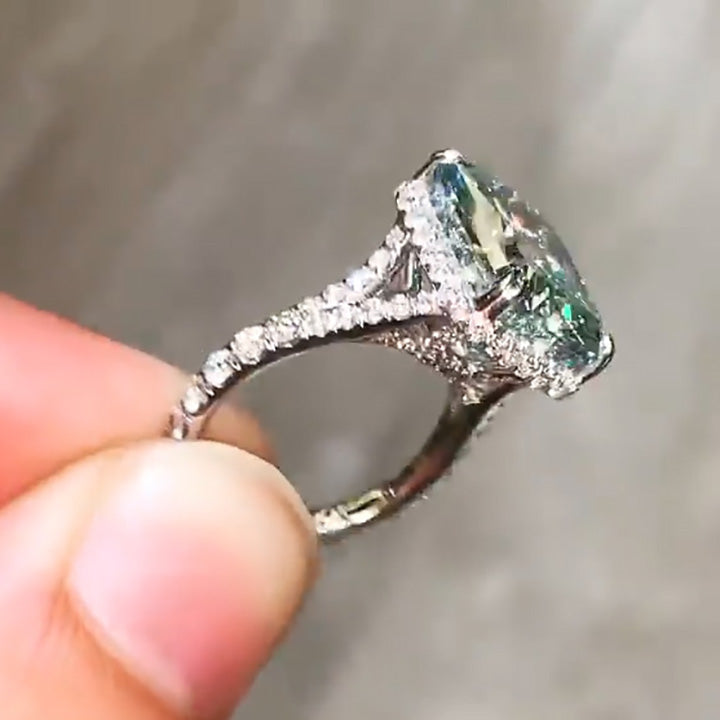 9ct Radiant Cut Fancy Green & White Sapphire Engagement Ring-JEWELBUYS