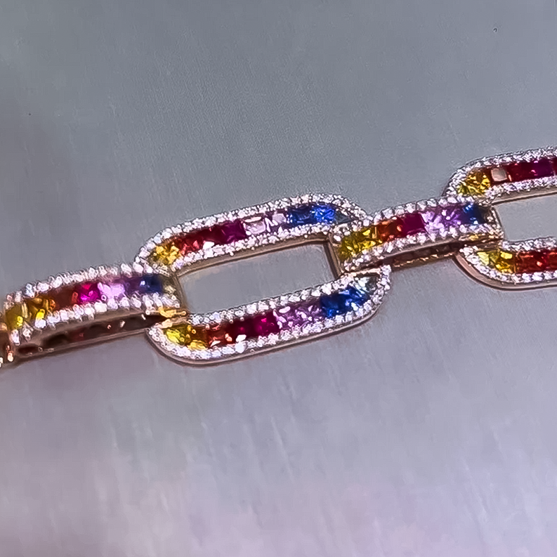 Stylish 10 ctw Square & Round Cut Rainbow Bracelet -JEWELBUYS