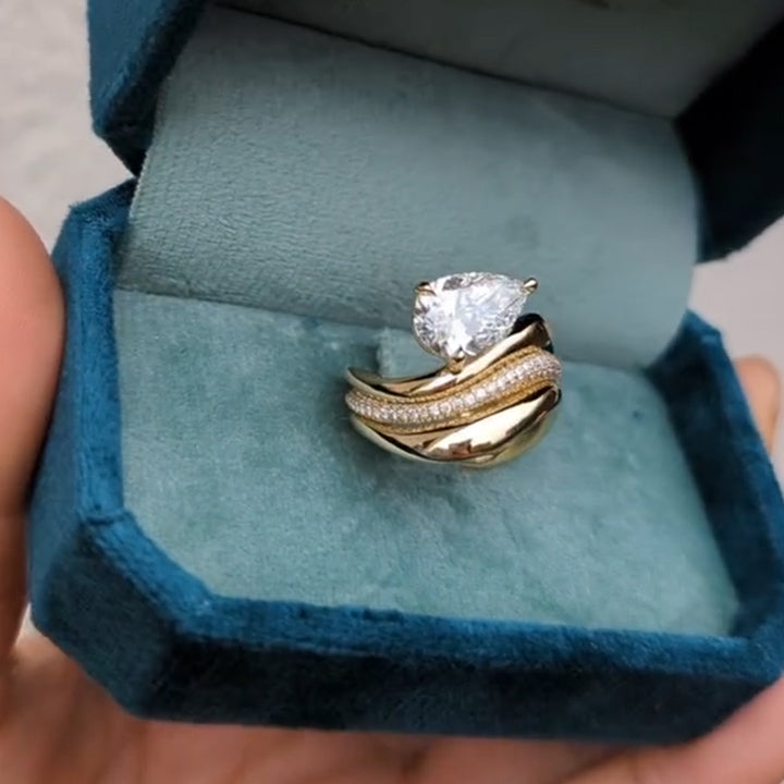 2.15Ctw pear-shaped sapphire perfectly stacked engagement ring-JEWELBUYS