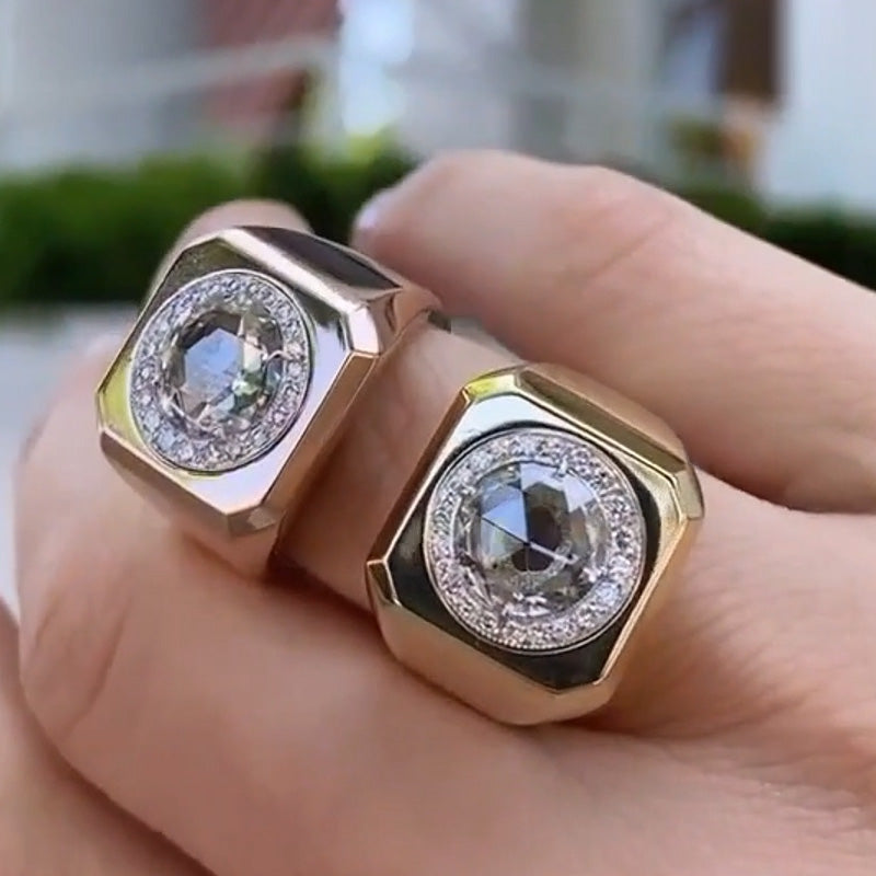 6.34ctw Rose Cut White Sapphires Bold Rose Gold and Gold Ring-JEWELBUYS
