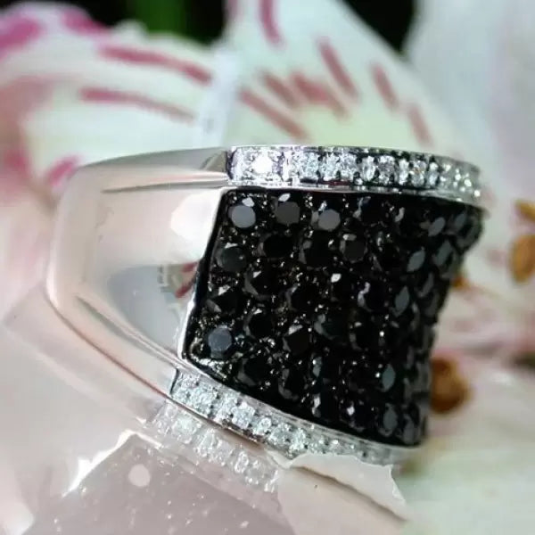 2.1ctw Round Cut Black & White Sapphire Pave Set Ring-JEWELBUYS