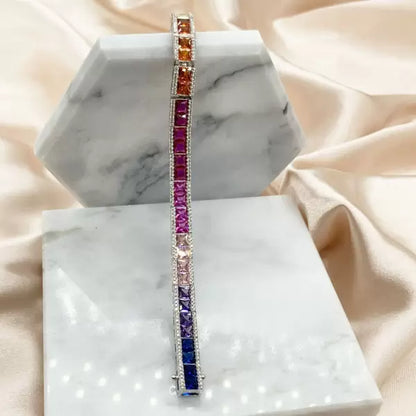 12.6ctw Princess & Round Cut Multi Color Rainbow Diamond Bracelet-JEWELBUYS