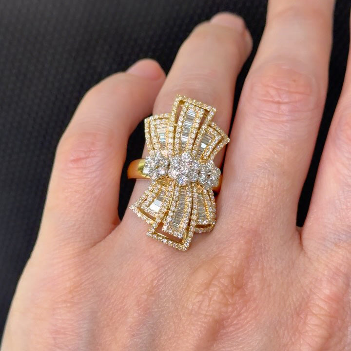 2.97ctw Round and Baguette-Cut Sapphire Floral Knot Ring-JEWELBUYS