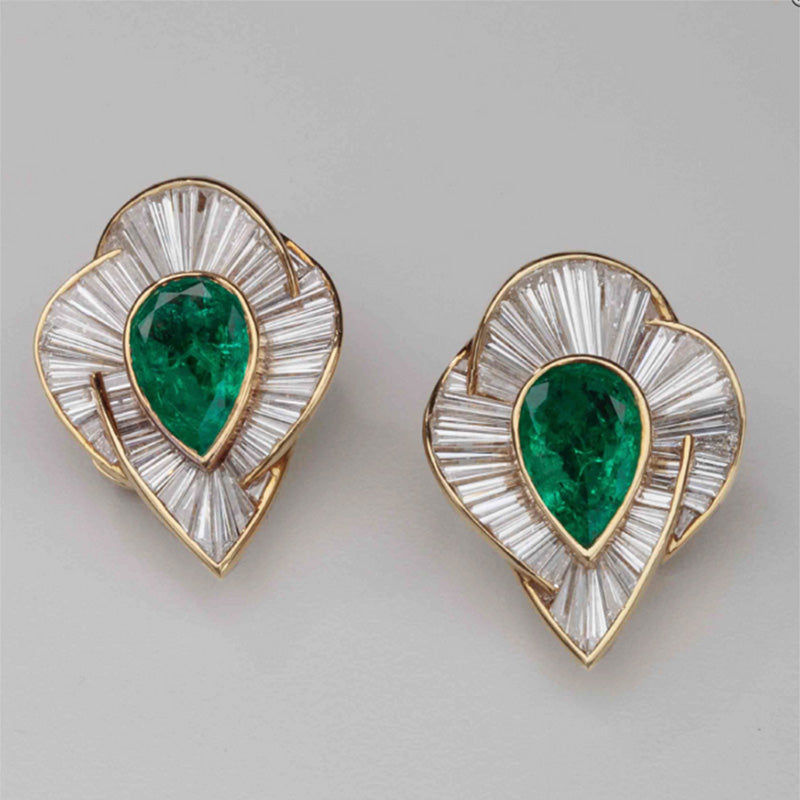 3ct Pear Cut Emerald Flower T-shaped Stud Earrings-JEWELBUYS