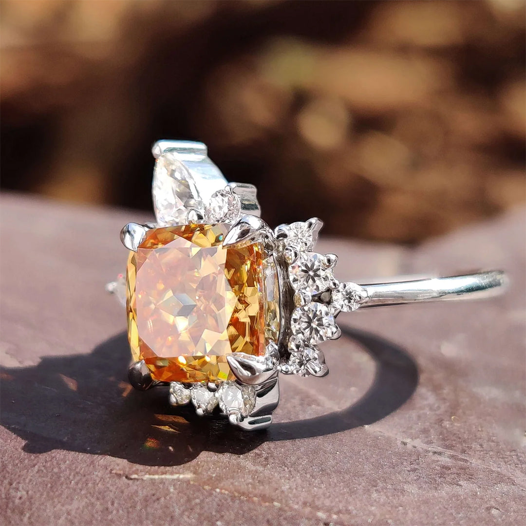 Vintage Style 1.9ct Orange Sapphire Cushion Cut Flower Engagement Ring-JEWELBUYS