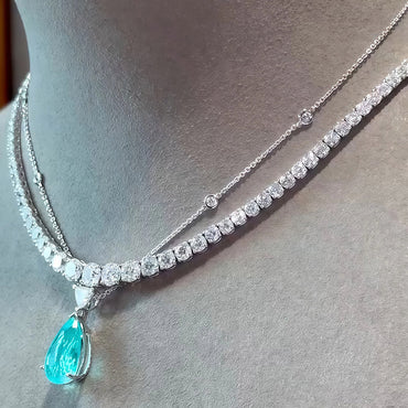 50Ctw pear-shaped Paraiba tourmaline stacked pendant necklace-JEWELBUYS