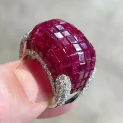 23.75ctw Princess & Round Cut Ruby Sapphire Vintage Hidden Set Ring-JEWELBUYS