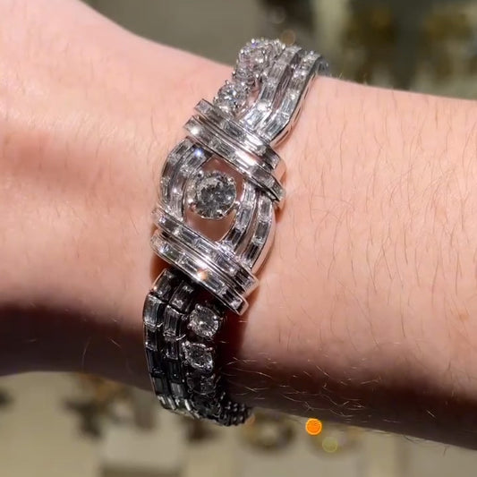 6.2Ctw Round and baguette sapphire bracelet with smooth geometric design-JEWELBUYS