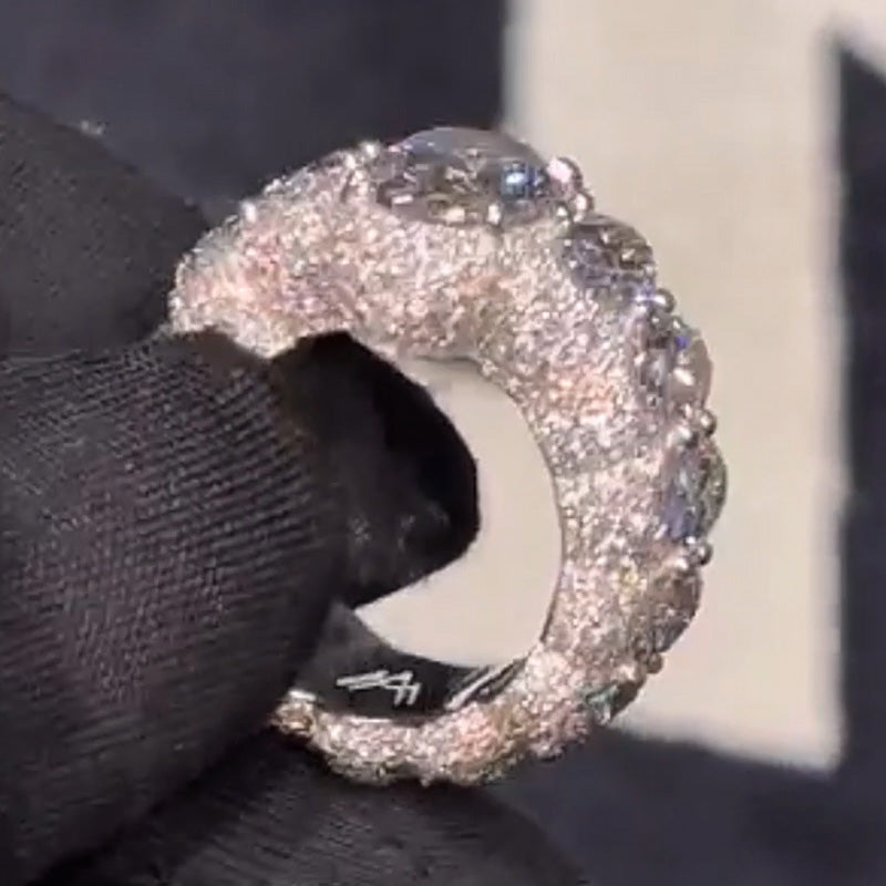 8.0Ctw Oval Cut White Sapphire Hip Hop Men's Ring-JEWELBUYS