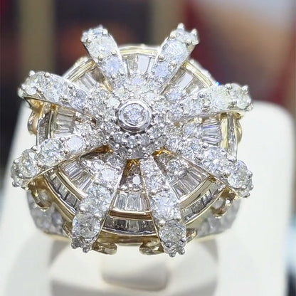 6.5Ctw Round and rectangular cut sapphire king's crown ring- JEWELBUYS