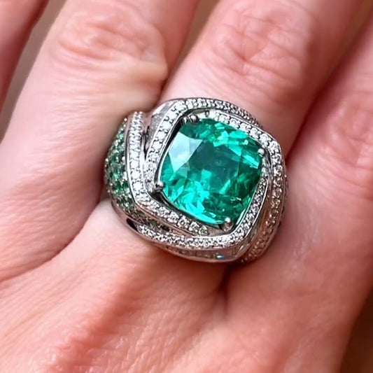8.53ct Emerald Woven Diamond Ring - JEWELBUYS