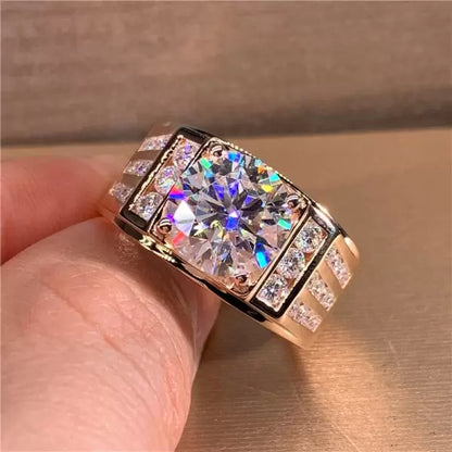 3.8ct Round Cut White Sapphire Wide Band Men's Ring-JEWELBUYS