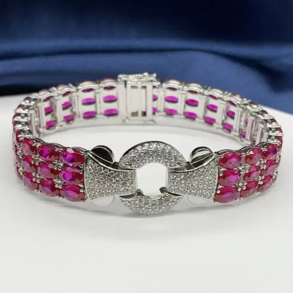 Vintage 33ctw Oval & Round Cut Ruby Sapphire Pave Set Bracelet-JEWELBUYS