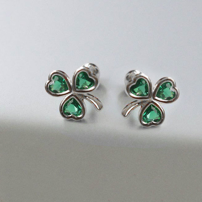 1 ctw Green Sapphire Heart Cut Shamrock Stud Earrings - JEWELBUYS