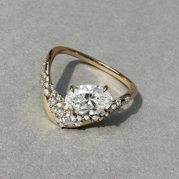 3.0Ctw Oval-cut Sapphire Wave Sculpture Engagement Ring-JEWELBUYS