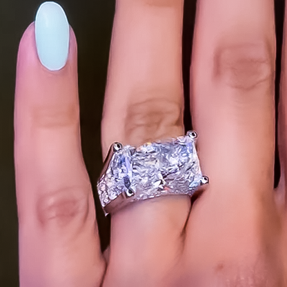 Unique 8 ctw Radiant Cut White Gemstone East-West Set Engagement Ring -JEWELBUYS