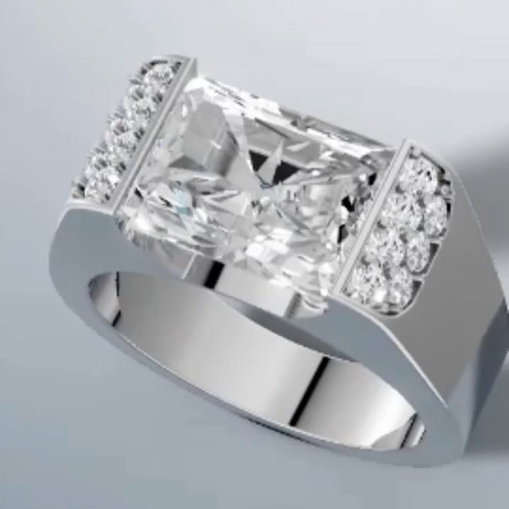 4.26ctw Radiant-Cut Men's Sapphire Engagement Ring-JEWELBUYS