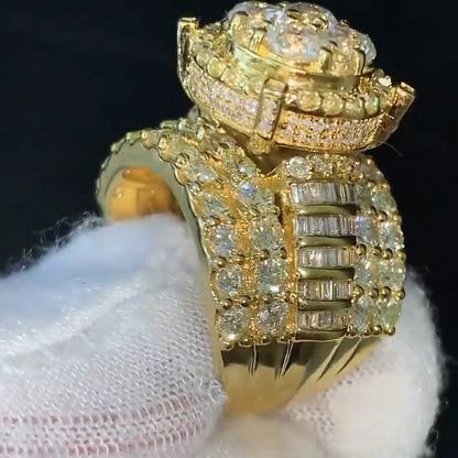 4.2Ctw Round and baguette cut sapphire luxury engagement ring-JEWELBUYS