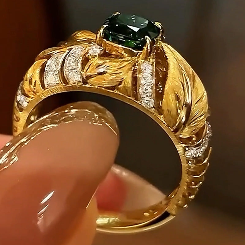 3.3CT Cushion Cut Emerald Vibrant Leaf Shape Engagement Ring-JEWELBUYS