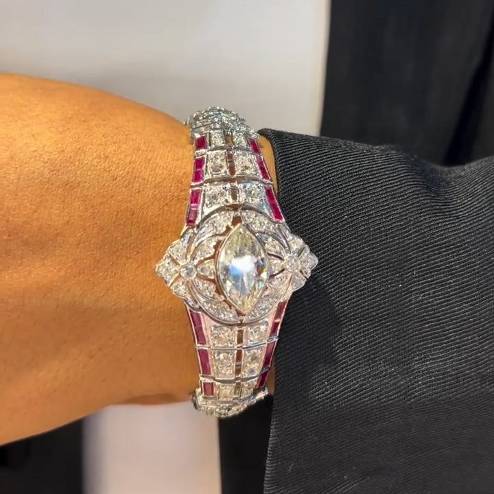 15Ctw Art Deco Vintage Style Ruby and Sapphire Elegant Bracelet-JEWELBUYS