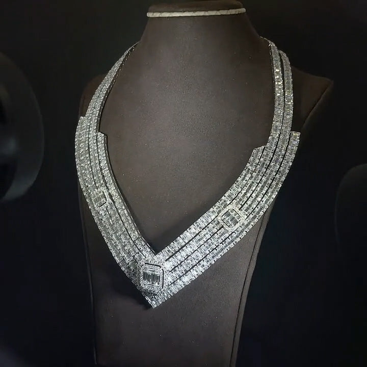 51.32Ctw Luxury Necklace with Round and Rectangular Cut Sapphires-JEWELBUYS