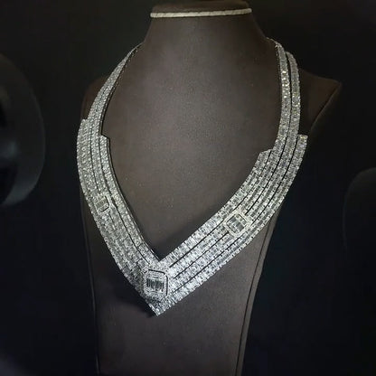 51.32Ctw Luxury Necklace with Round and Rectangular Cut Sapphires-JEWELBUYS