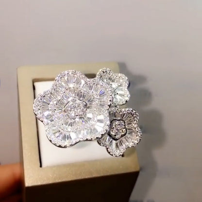 4.39ctw Baguette and Round Sapphire Flower Ring-JEWELBUYS