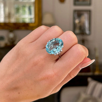 11ct Aquamarine Vintage Cocktail Sapphire Oval Cut Ring - JEWELBUYS