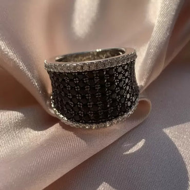 2.1ctw Round Cut Black & White Sapphire Pave Set Ring-JEWELBUYS