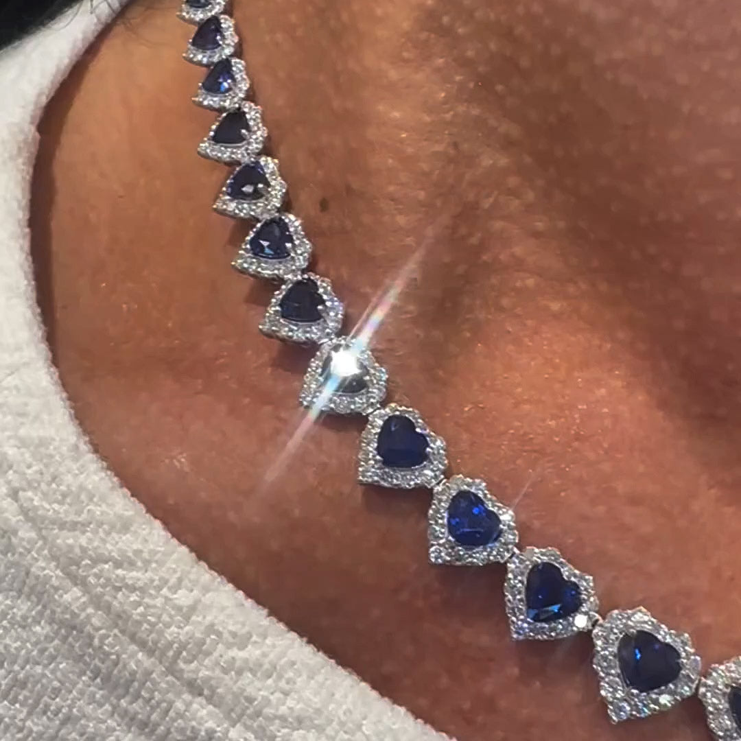 30.0ctw Most Beautiful Heart Cut Sapphire Necklace-JEWELBUYS