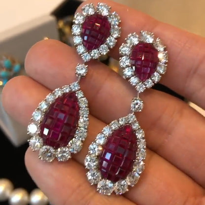4.0Ctw Mysterious Square Ruby Pendant Earrings-JEWELBUYS