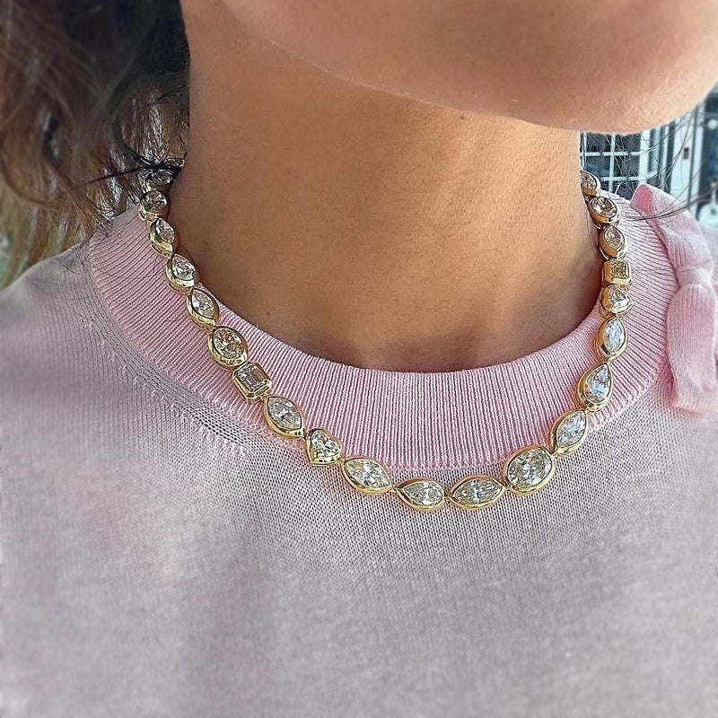 38.78Ctw Multi-cut bezel-set sapphire necklace-JEWELBUYS