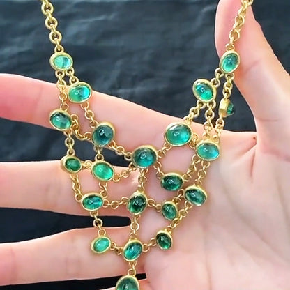 21ctw Cabochon Emerald Mesh Necklace-JEWELBUYS