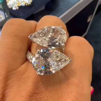 8.11Ctw Double pear-shaped sapphire bypass ring-JEWELBUYS